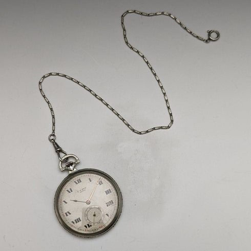 Vintage good working Cima silver plate case mechanical pocket watch with chain